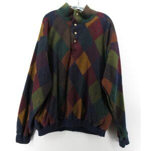 VINTAGE Structure Sweater Large Henley Argyle 80s 90s Grandpa Colorful